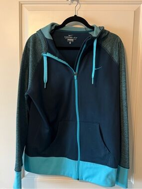 Nike Navy and Teal Full-Zip Therma-Fit Hoodie